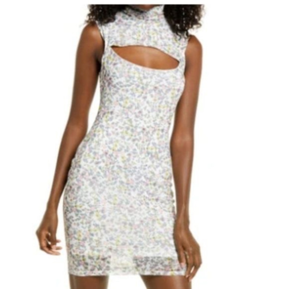AFRM Maci Mock Neck Sleeveless Dress in Blanc Ditsy